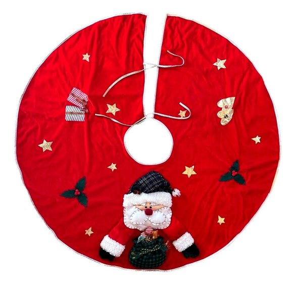 Handmade Other - Vtg Retro Christmas Tree Skirt 3D Handmade Velvet Santa Presents Holly